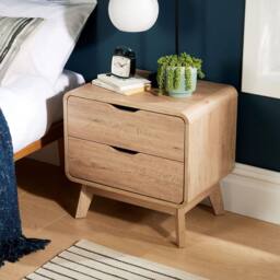 Home Source 2 Drawer Bedside Scandi Legs Home Bedroom Nightstand Lamp Side Table in Light Oak - thumbnail 2