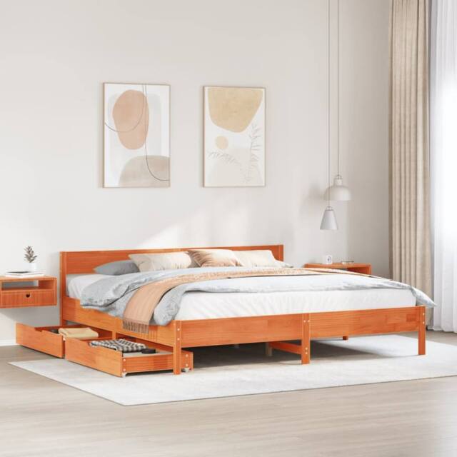 Berkfield Home Bed Frame without Mattress Wax Brown 180x200 cm Super King Solid Wood Pine - image 1