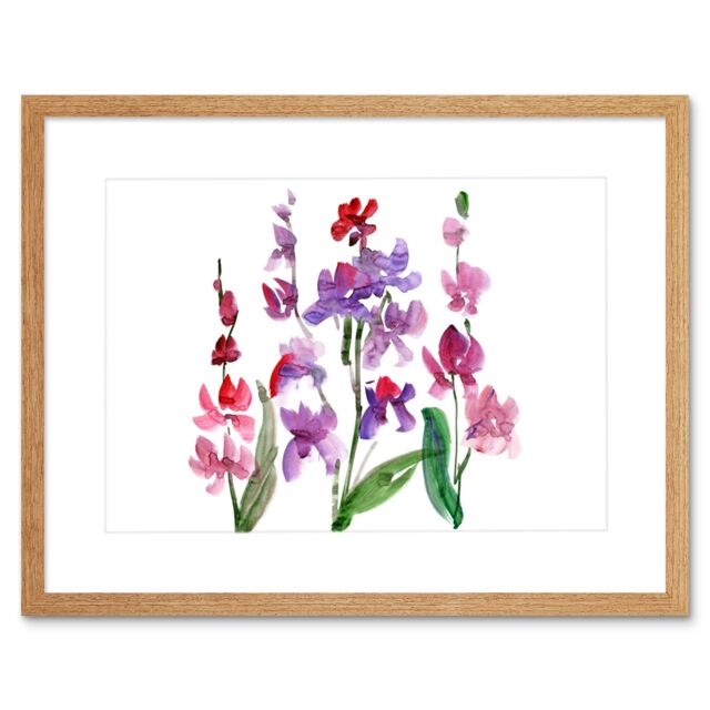 "Artery8 Wall Art Print Flower Orchid Watercolour Art Framed 9x7 inch in Beige - Size: W7"" x H9""" - image 1