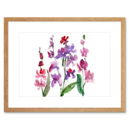"Artery8 Wall Art Print Flower Orchid Watercolour Art Framed 9x7 inch in Beige - Size: W7"" x H9""" - thumbnail 1