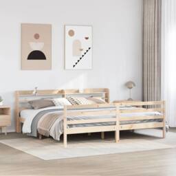 Berkfield Home Bed Frame with Headboard without Mattress 180x200 cm Super King in Natural - thumbnail 2