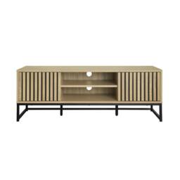 sweeek 120cm TV unit grooved wooden effect & metal 2 doors in Beige - thumbnail 5