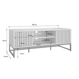 sweeek 120cm TV unit grooved wooden effect & metal 2 doors in Beige - thumbnail 7