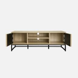 sweeek 120cm Tv Unit Grooved Wooden Effect & Metal 2 Doors in Light Brown - thumbnail 3