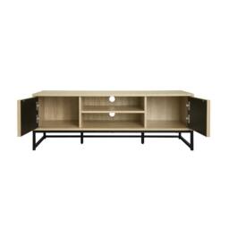 sweeek 120cm TV unit grooved wooden effect & metal 2 doors in Beige - thumbnail 6