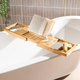 OHS Extendable Bamboo Bath Tray Bathtub Shelf Caddy in Natural - thumbnail 1