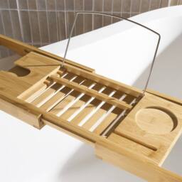 OHS Extendable Bamboo Bath Tray Bathtub Shelf Caddy in Natural - thumbnail 3