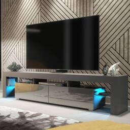 Mex Furniture LTD TV Unit Nova 200cm - Dark Grey with Gloss Doors & LED Lights