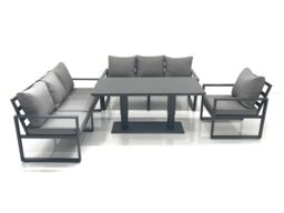 Fimous Outdoor Garden Furniture Set Aluminium Lounge Sofa Adjustable Rising Lifting Dining Table Sets Dark Grey - thumbnail 1