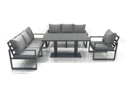 Fimous Outdoor Garden Furniture Set Aluminium Lounge Sofa Adjustable Rising Lifting Dining Table Sets Dark Grey - thumbnail 2