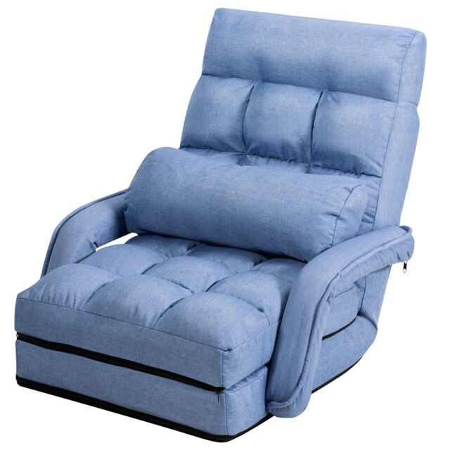 Costway 2 IN 1 Folding Lazy Sofa Lounger Floor Gaming Armchair Bed Recliner Adjustable in Blue - image 1