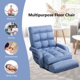 Costway 2 IN 1 Folding Lazy Sofa Lounger Floor Gaming Armchair Bed Recliner Adjustable in Blue - thumbnail 3