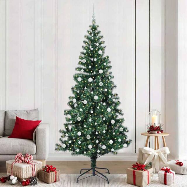 Berkfield Home Artificial Pre-lit Christmas Tree Green 240 cm PVC & Metal - image 1