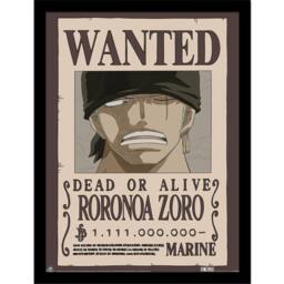 One Piece Wanted Roronoa Zoro Framed Poster in Cream