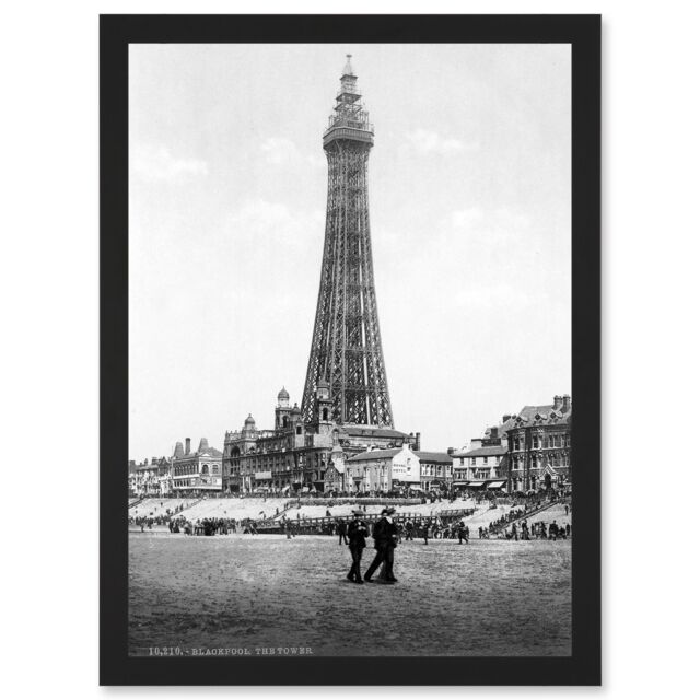 Artery8 Vintage Photo Blackpool Tower England UK History Artwork Framed Wall Art Print A4 in Black - image 1