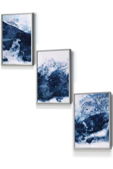 ARTZE Abstract Navy Blue Mountains Framed Wall Art - Small in Light Grey - Size: W33 cm x H45 cm x D20mm - image 1