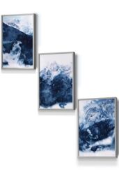 ARTZE Abstract Navy Blue Mountains Framed Wall Art - Small in Light Grey - Size: W33 cm x H45 cm x D20mm