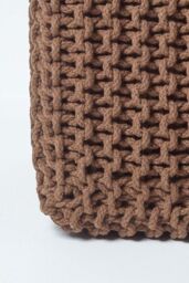 Homescapes Cube Cotton Knitted Pouffe Footstool in Chocolate - thumbnail 4