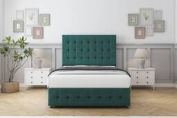 "Sloomy Berlin Plush Divan Base 2 Drawers - 54"" Headboard & 12"" Footboard in Emerald - Size: Double" - thumbnail 2