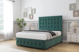 "Sloomy Berlin Plush Divan Base 2 Drawers - 54"" Headboard & 12"" Footboard in Emerald - Size: Double" - thumbnail 3
