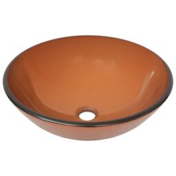 Berkfield Home Bathroom Sink with Tap & Push Drain Brown Tempered Glass - thumbnail 6