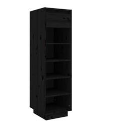 Berkfield Home Shoe Cabinet Black 34x30x105 cm Solid Wood Pine - Size: 34 x 30 x 105 cm - thumbnail 3