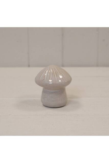 KDMD Medium Glazed Ceramic Mushroom Ornament with Textured Detail in Off-White - image 1