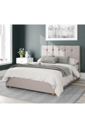 Aspire Hepburn Upholstered Ottoman Storage Bed, Eire Linen Fabric in Off-White - Size: Super King