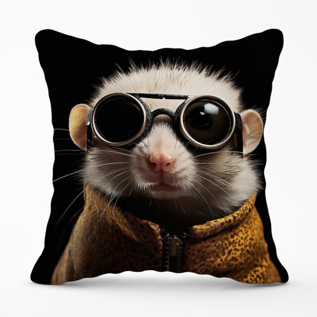 Warren Reed - Designer Realistic Doormouse with Glasses Outdoor Cushion in White - Size: 60 cm x 60 cm - image 1