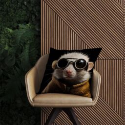 Warren Reed - Designer Realistic Doormouse with Glasses Outdoor Cushion in White - Size: 60 cm x 60 cm - thumbnail 2