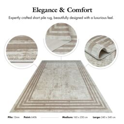 London Rug Company Phoebe Luxury Modern Short Pile Rug in Beige - Size: 160 cm x 230 cm - thumbnail 4