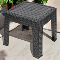 Nordara Woven Wicker Coffee Table Plastic Rattan Bistro Table Outdoor in Black - thumbnail 4