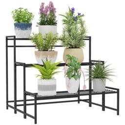 Kelvenix 3-Tier Metal Plant Stand, Black Ladder Shelf for Garden Display
