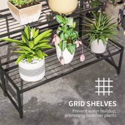Kelvenix 3-Tier Metal Plant Stand, Black Ladder Shelf for Garden Display - thumbnail 5