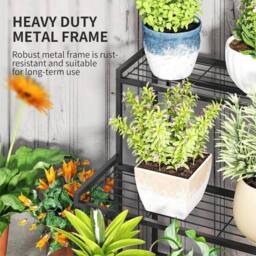 Kelvenix 3-Tier Metal Plant Stand, Black Ladder Shelf for Garden Display - thumbnail 6