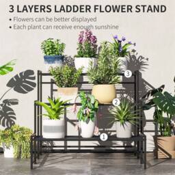Kelvenix 3-Tier Metal Plant Stand, Black Ladder Shelf for Garden Display - thumbnail 4