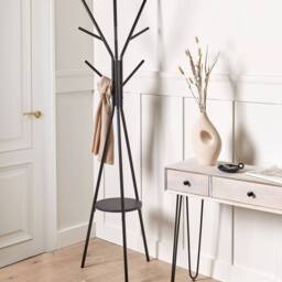 Wyld and Coco 9-Hook Coat Stand Black Metal 181cm with MDF Shelf - thumbnail 1