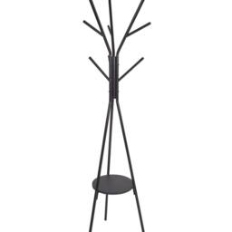 Wyld and Coco 9-Hook Coat Stand Black Metal 181cm with MDF Shelf - thumbnail 2