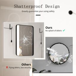 Costway 81 x 51cm Bathroom Wall Mirror Rectangular Wall Hanging Mirror Rounded Corner in Black - Size: 81 x 51 cm - thumbnail 5