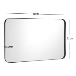 Costway 81 x 51cm Bathroom Wall Mirror Rectangular Wall Hanging Mirror Rounded Corner in Black - Size: 81 x 51 cm - thumbnail 2
