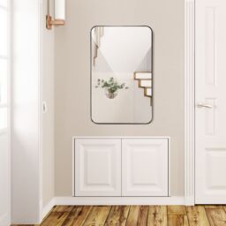 Costway 81 x 51cm Bathroom Wall Mirror Rectangular Wall Hanging Mirror Rounded Corner in Black - Size: 81 x 51 cm - thumbnail 6
