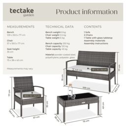 tectake Garden Furniture Set Sparta in Grey - Size: 4 Person - thumbnail 6