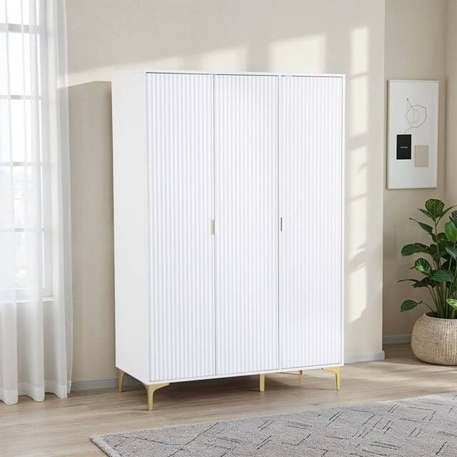 Seconique Miami 3 Door Wardrobe - White/Gold in White - image 1
