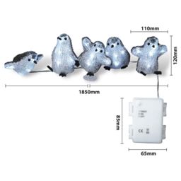 mysmartbuy 5 x Acrylic Light Up Penguin Ornaments - Battery Powered Indoor Outdoor Illuminated Christmas Decorations with 8 LEDs & Timer in Silver - thumbnail 4