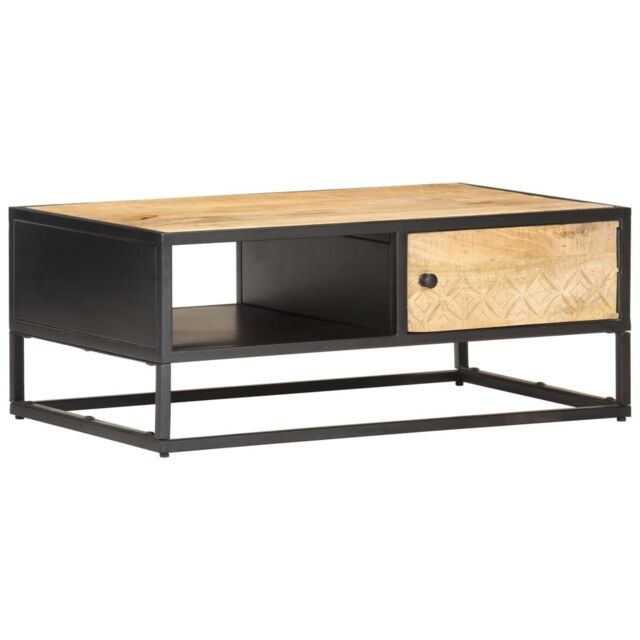 Berkfield Home Coffee Table with Carved Door 90x55x36 cm Rough Mango Wood in Brown - Size: 90 x 55 x 36 cm - image 1