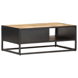 Berkfield Home Coffee Table with Carved Door 90x55x36 cm Rough Mango Wood in Brown - Size: 90 x 55 x 36 cm - thumbnail 4