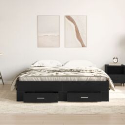 Berkfield Home Bed Frame with Drawers Black oak Engineered wood 160 x 200 cm - thumbnail 4