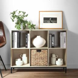 CALICOSY 6-Compartment Storage Shelf With Metal Legs in Light Brown - thumbnail 2