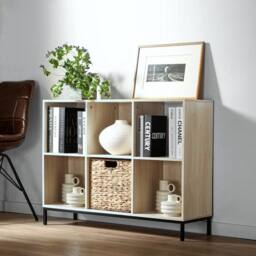 CALICOSY 6-Compartment Storage Shelf With Metal Legs in Light Brown - thumbnail 5