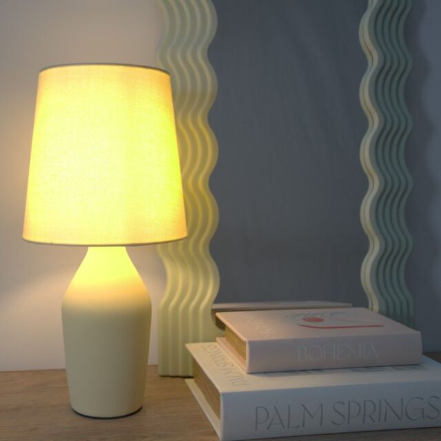 ValueLights Arlo Compact Ceramic Table Lamp with Fabric Shade with LED Bulb in Yellow - image 1